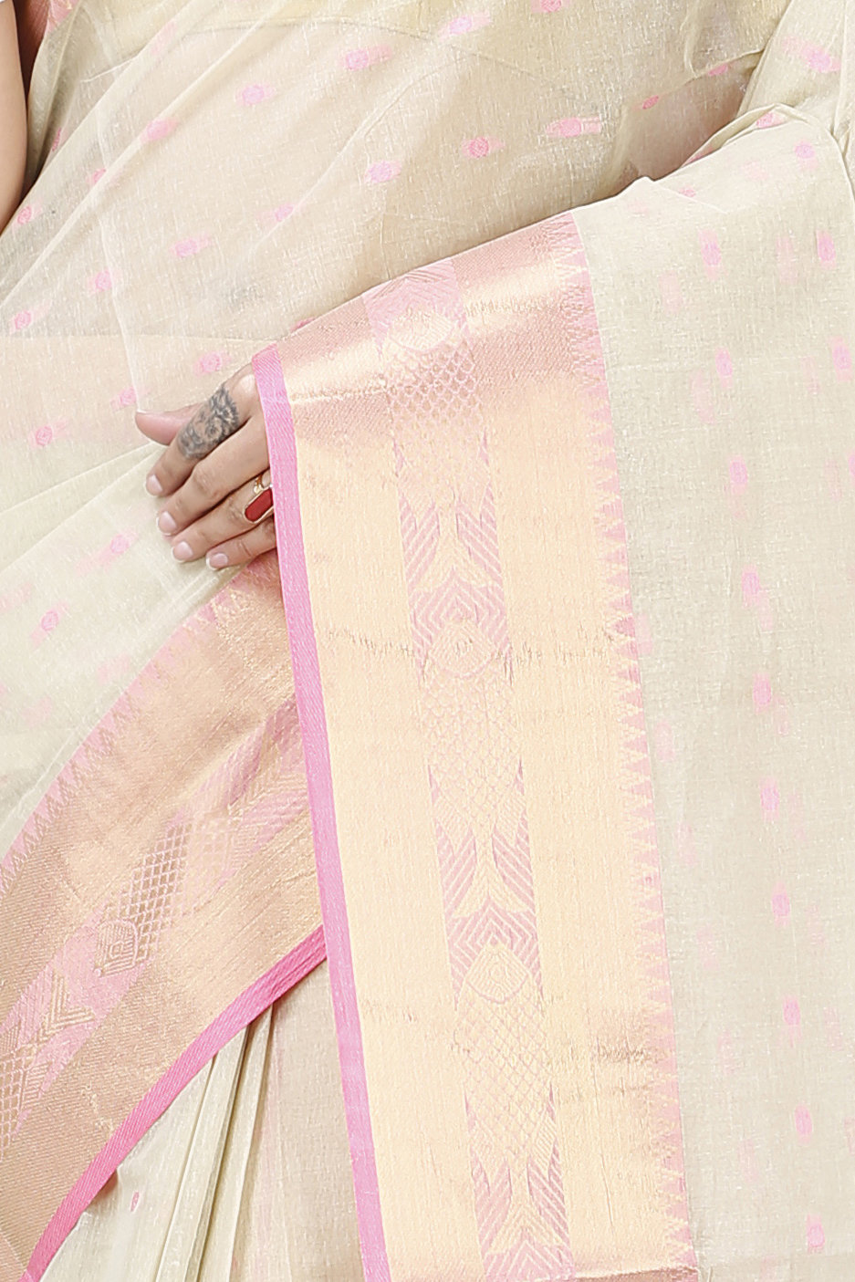 Cream Pure Cotton Griva Tant Saree (917)